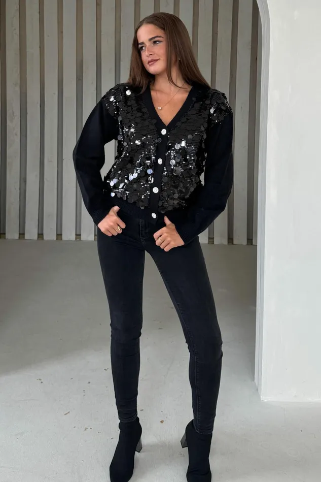 Girl In Mind Knitwear Rita Black And Silver Sequin Knit Cardigan 8211 Women Girl In Mind Knitwear Rita Black And Silver Sequin Knit Cardigan 8211 Women