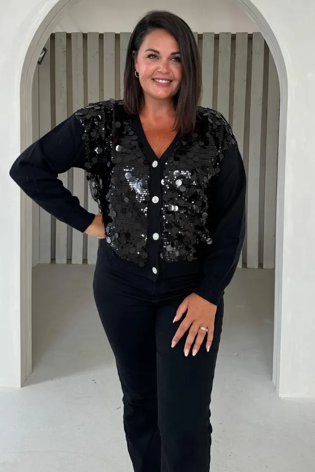Girl In Mind Knitwear Rita Black And Silver Sequin Knit Cardigan 8211 Women Girl In Mind Knitwear Rita Black And Silver Sequin Knit Cardigan 8211 Women