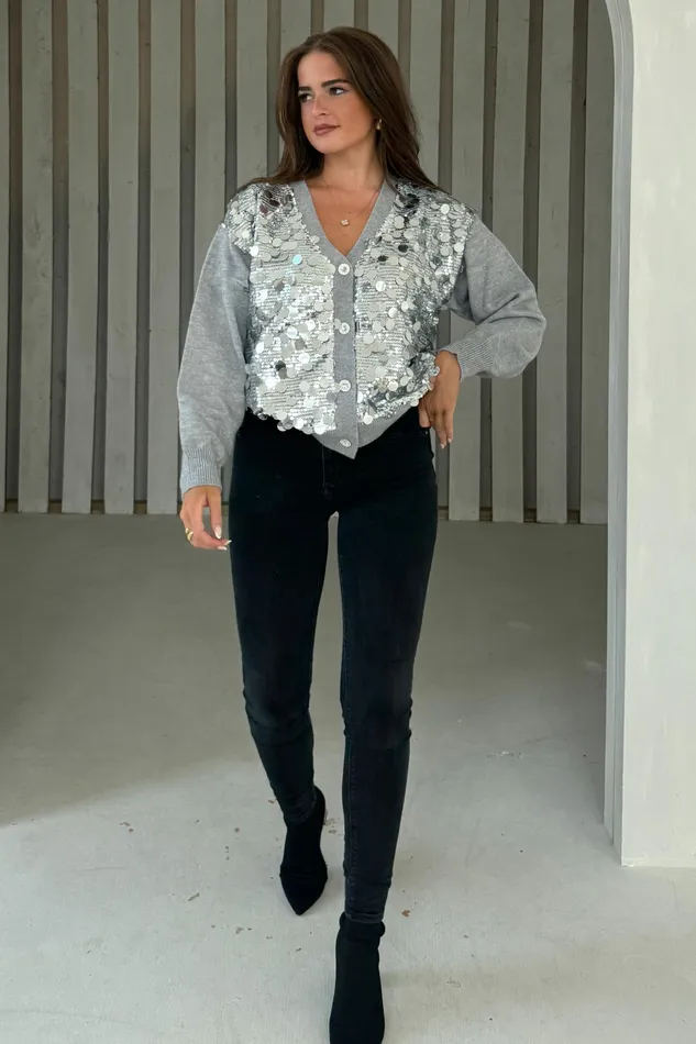 Girl In Mind Knitwear Rita Grey And Silver Sequin Knit Cardigan 8211 Women