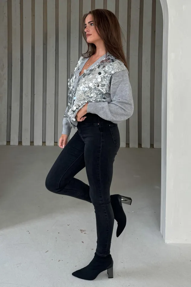Girl In Mind Knitwear Rita Grey And Silver Sequin Knit Cardigan 8211 Women Girl In Mind Knitwear Rita Grey And Silver Sequin Knit Cardigan 8211 Women