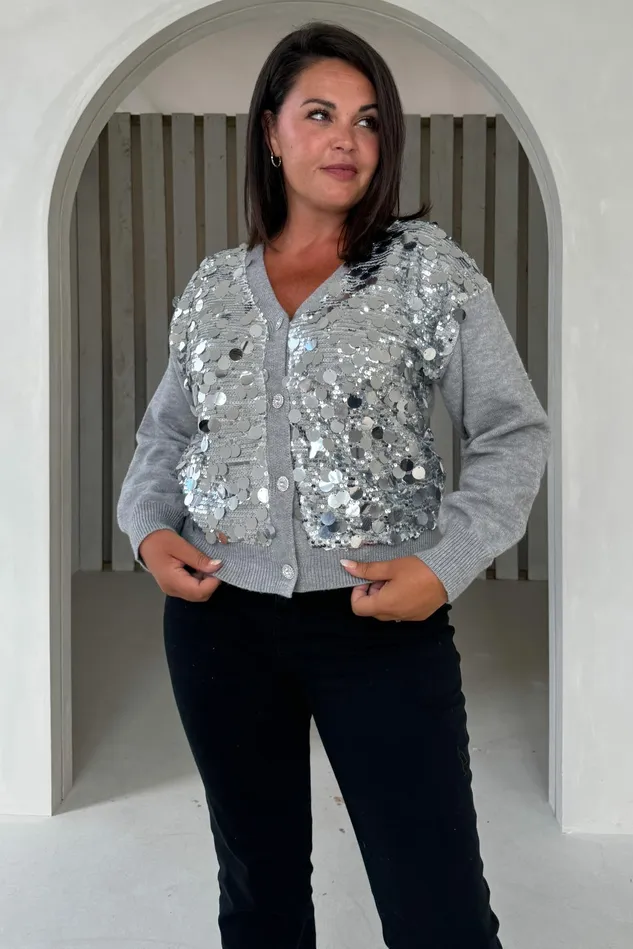 Girl In Mind Knitwear Rita Grey And Silver Sequin Knit Cardigan 8211 Women Girl In Mind Knitwear Rita Grey And Silver Sequin Knit Cardigan 8211 Women