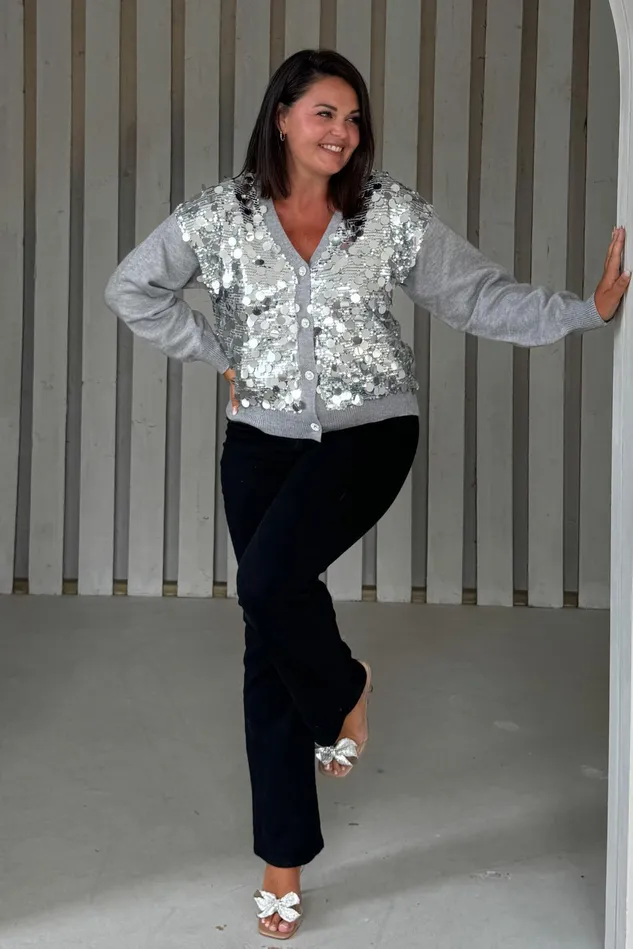Girl In Mind Knitwear Rita Grey And Silver Sequin Knit Cardigan 8211 Women Girl In Mind Knitwear Rita Grey And Silver Sequin Knit Cardigan 8211 Women