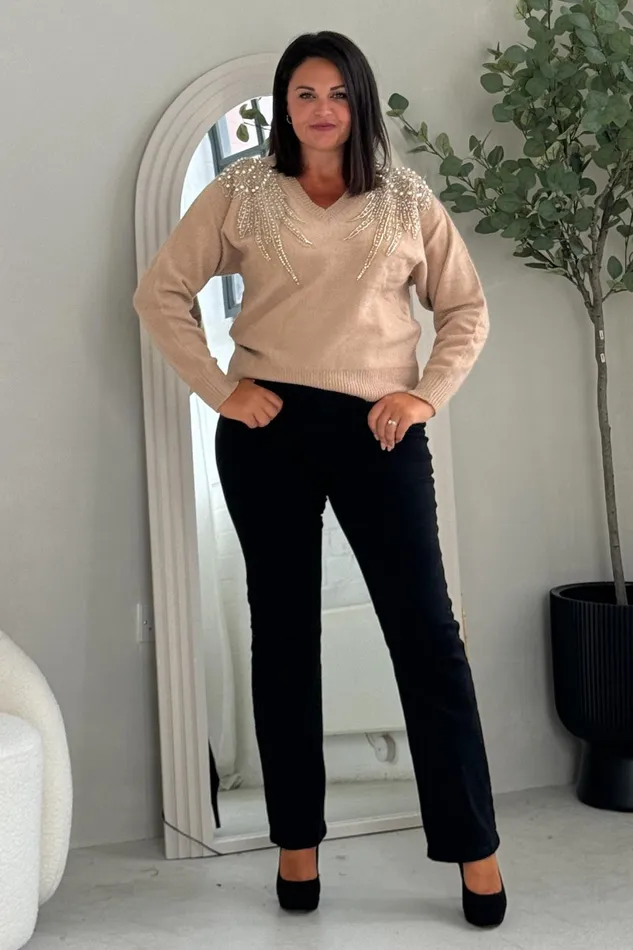 Girl In Mind Knitwear Sia Camel Knit With Pearl and Sequin Wing Detail Jumper 8211 Women Girl In Mind Knitwear Sia Camel Knit With Pearl and Sequin Wing Detail Jumper 8211 Women