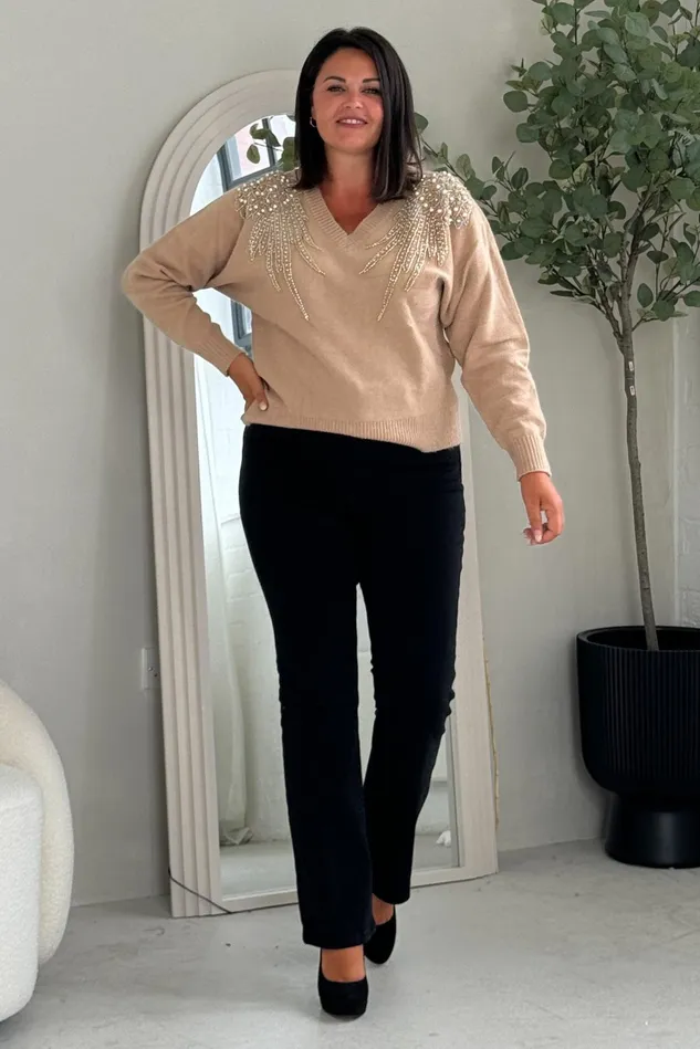 Girl In Mind Knitwear Sia Camel Knit With Pearl and Sequin Wing Detail Jumper 8211 Women Girl In Mind Knitwear Sia Camel Knit With Pearl and Sequin Wing Detail Jumper 8211 Women