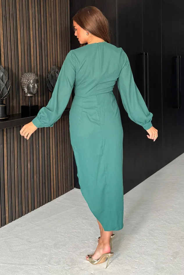 Girl In Mind Long Sleeve Dresses Elsa Long Sleeve Wrap Asymmetric Dark Green 8211 Women