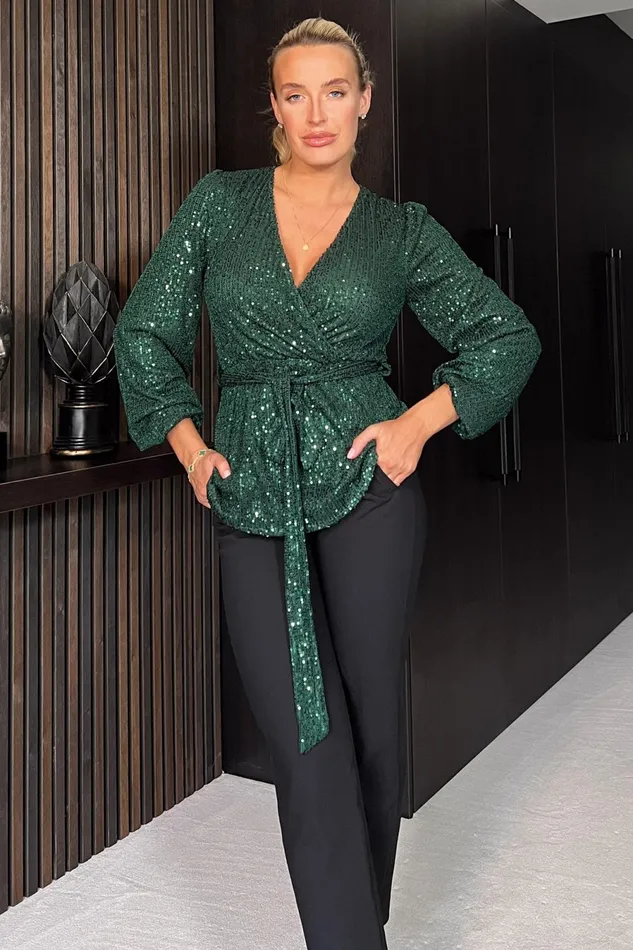 Girl In Mind Long Sleeve Dresses Gabriella Jade Green Sequin Long Sleeve Top 8211 Women