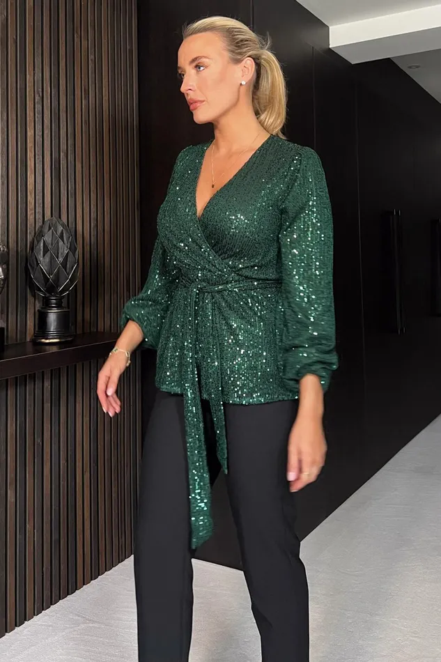 Girl In Mind Long Sleeve Dresses Gabriella Jade Green Sequin Long Sleeve Top 8211 Women