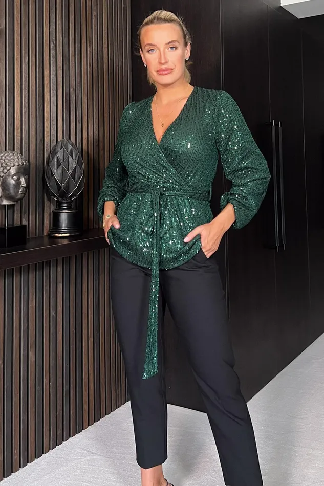 Girl In Mind Long Sleeve Dresses Gabriella Jade Green Sequin Long Sleeve Top 8211 Women