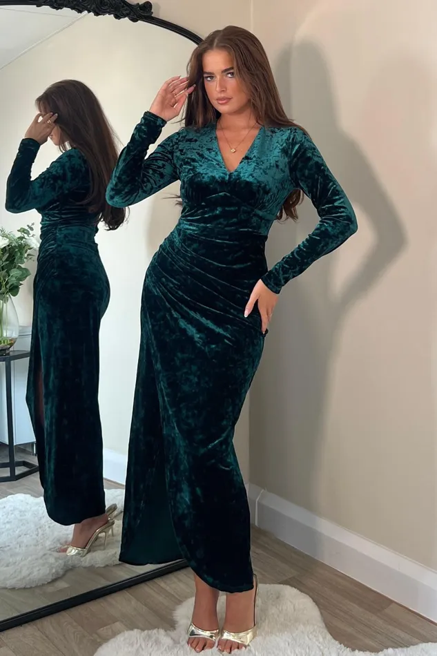 Girl In Mind Long Sleeve Dresses Hailey Green Velvet Asymmetric Wrap Midi Dress 8211 Women Girl In Mind Long Sleeve Dresses Hailey Green Velvet Asymmetric Wrap Midi Dress 8211 Women