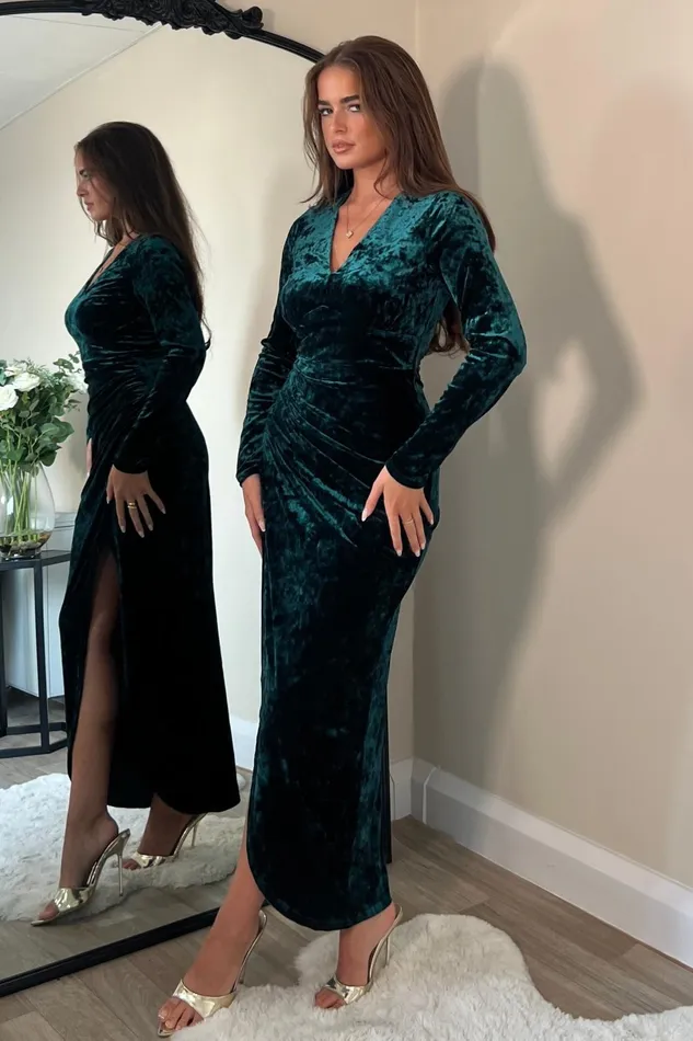 Girl In Mind Long Sleeve Dresses Hailey Green Velvet Asymmetric Wrap Midi Dress 8211 Women