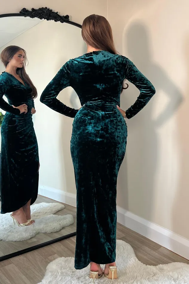 Girl In Mind Long Sleeve Dresses Hailey Green Velvet Asymmetric Wrap Midi Dress 8211 Women