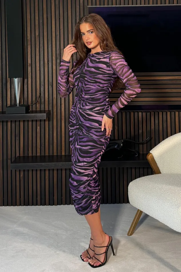 Girl In Mind Long Sleeve Dresses Lilah Long Sleeves Midi Mesh Dress Purple 8211 Women