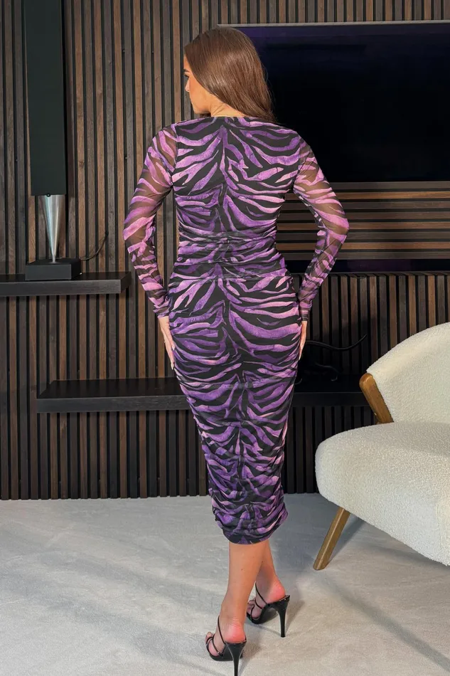 Girl In Mind Long Sleeve Dresses Lilah Long Sleeves Midi Mesh Dress Purple 8211 Women