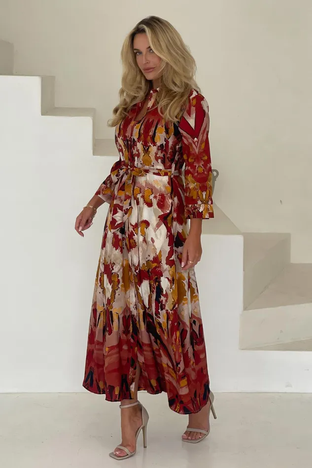Girl In Mind Maxi Dresses Angela Mixed Abstarct Shirt Maxi Dress 8211 Women