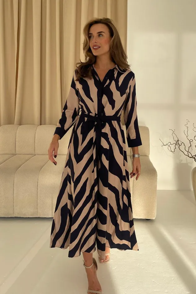 Girl In Mind Maxi Dresses Angela Navy Animal Shirt Maxi Dress 8211 Women