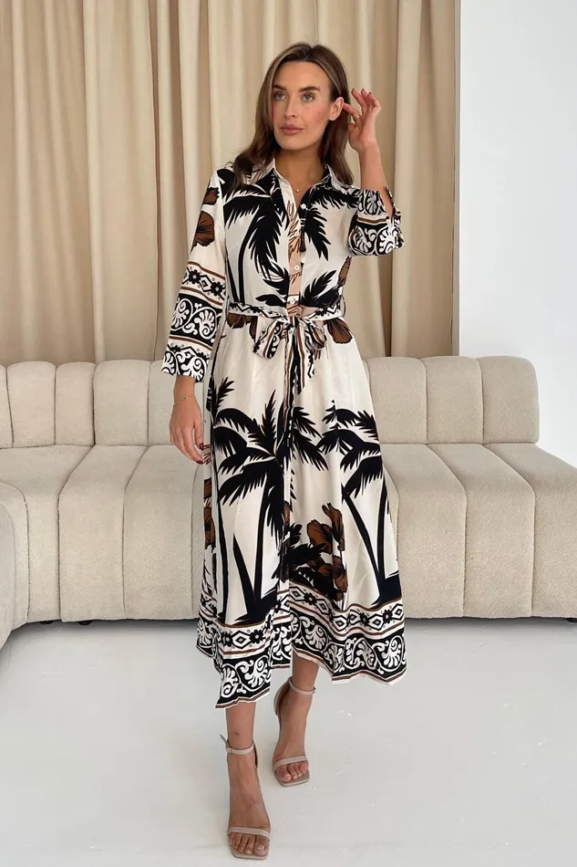 Girl In Mind Maxi Dresses Angela Palm Print Shirt Maxi Dress 8211 Women