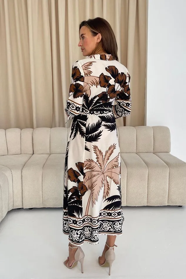 Girl In Mind Maxi Dresses Angela Palm Print Shirt Maxi Dress 8211 Women