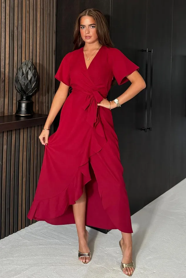 Girl In Mind Maxi Dresses Farrah Split Hem Frill Detail Maxi Dress Wine 8211 Women Girl In Mind Maxi Dresses Farrah Split Hem Frill Detail Maxi Dress Wine 8211 Women