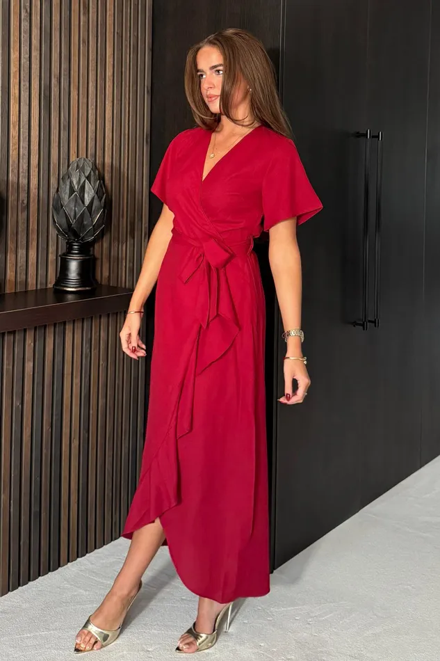 Girl In Mind Maxi Dresses Farrah Split Hem Frill Detail Maxi Dress Wine 8211 Women