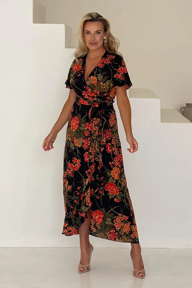 Girl In Mind Maxi Dresses Farrah Split Hem Frill Maxi Dress In Brown Floral 8211 Women Girl In Mind Maxi Dresses Farrah Split Hem Frill Maxi Dress In Brown Floral 8211 Women