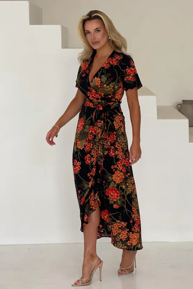 Girl In Mind Maxi Dresses Farrah Split Hem Frill Maxi Dress In Brown Floral 8211 Women