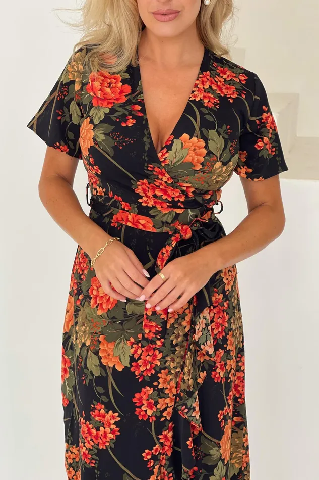 Girl In Mind Maxi Dresses Farrah Split Hem Frill Maxi Dress In Brown Floral 8211 Women