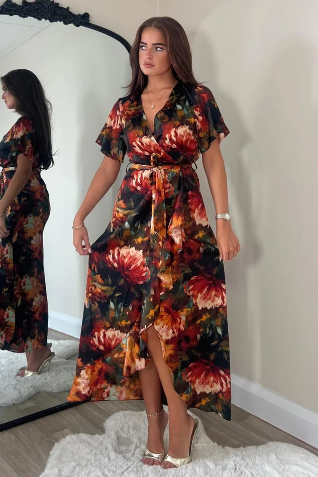Girl In Mind Maxi Dresses Farrah Split Hem Maxi Dress Orange Floral 8211 Women