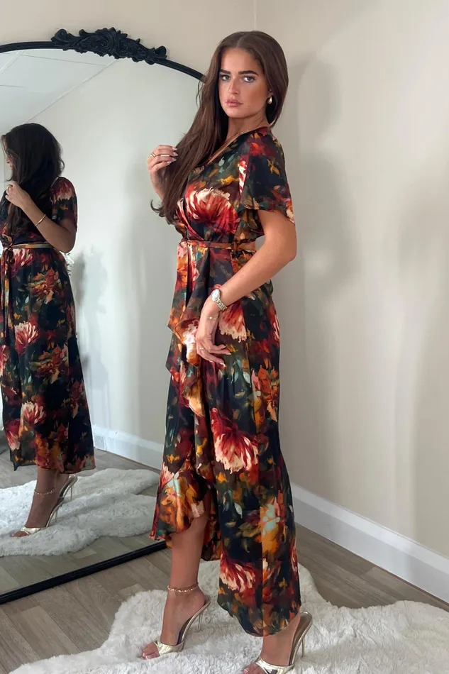 Girl In Mind Maxi Dresses Farrah Split Hem Maxi Dress Orange Floral 8211 Women
