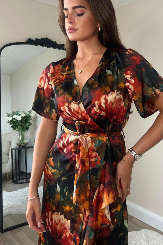Girl In Mind Maxi Dresses Farrah Split Hem Maxi Dress Orange Floral 8211 Women