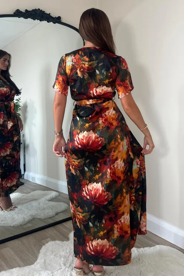 Girl In Mind Maxi Dresses Farrah Split Hem Maxi Dress Orange Floral 8211 Women