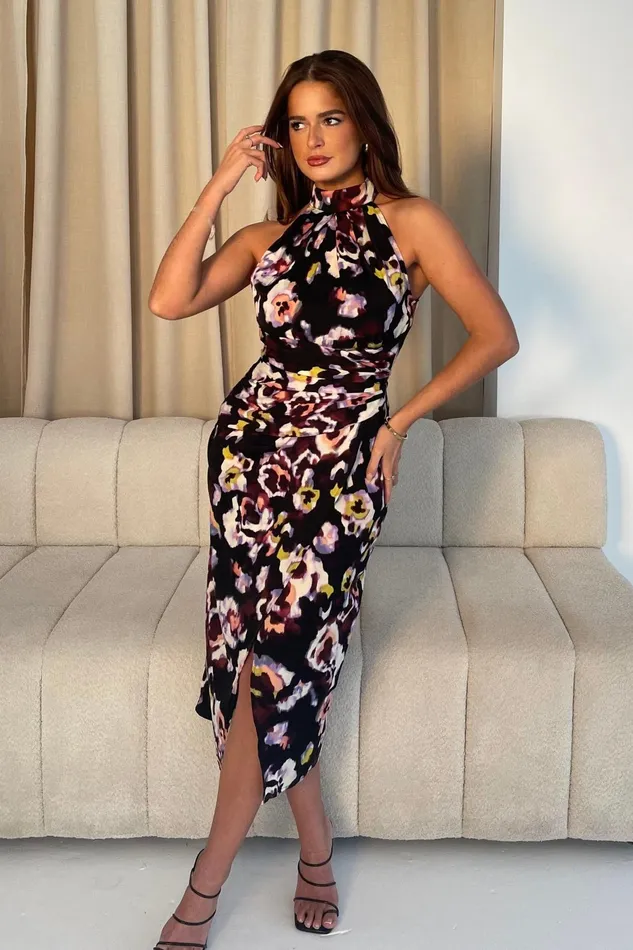 Girl In Mind Midi Dresses Alessia Halterneck Wrap Detail Midi Dress Floral 8211 Women