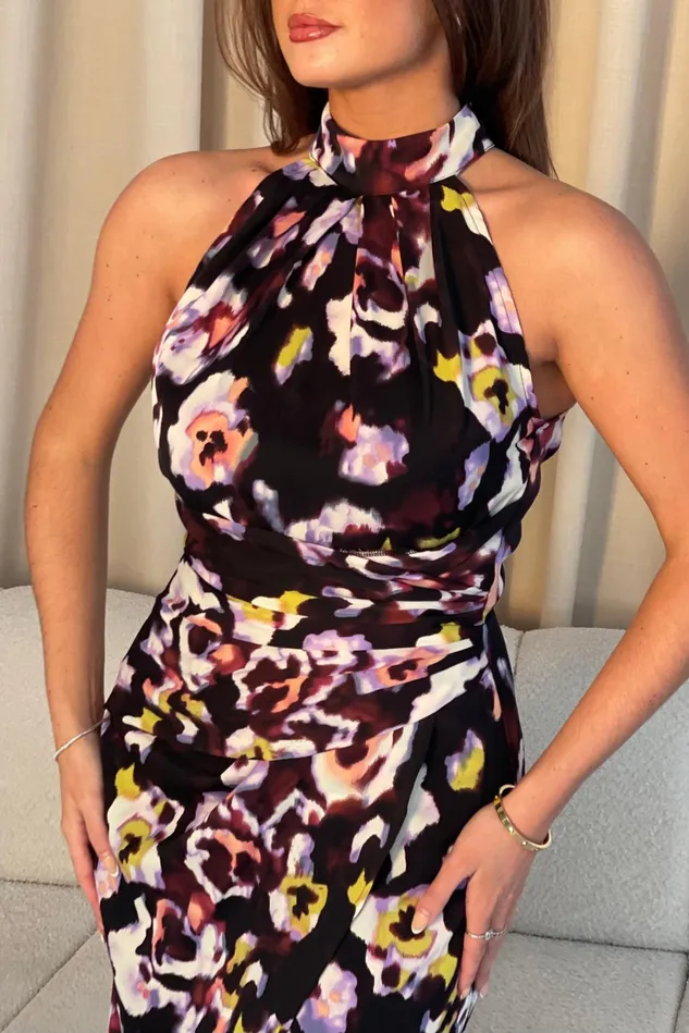 Girl In Mind Midi Dresses Alessia Halterneck Wrap Detail Midi Dress Floral 8211 Women