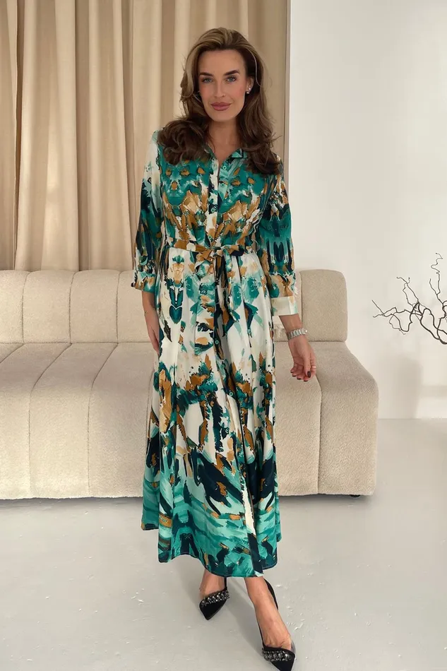 Girl In Mind Midi Dresses Angela Mixed Abstract Shirt Maxi Dress Green 8211 Women Girl In Mind Midi Dresses Angela Mixed Abstract Shirt Maxi Dress Green 8211 Women