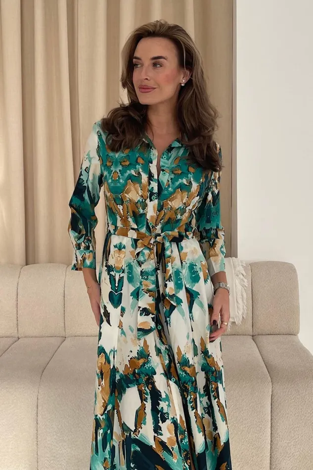 Girl In Mind Midi Dresses Angela Mixed Abstract Shirt Maxi Dress Green 8211 Women