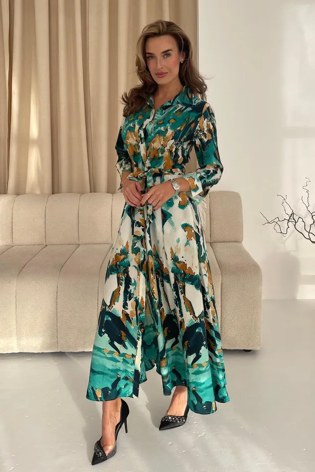 Girl In Mind Midi Dresses Angela Mixed Abstract Shirt Maxi Dress Green 8211 Women