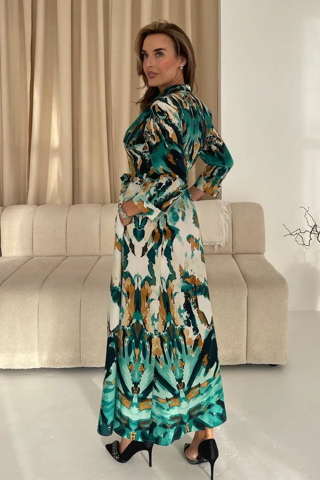 Girl In Mind Midi Dresses Angela Mixed Abstract Shirt Maxi Dress Green 8211 Women