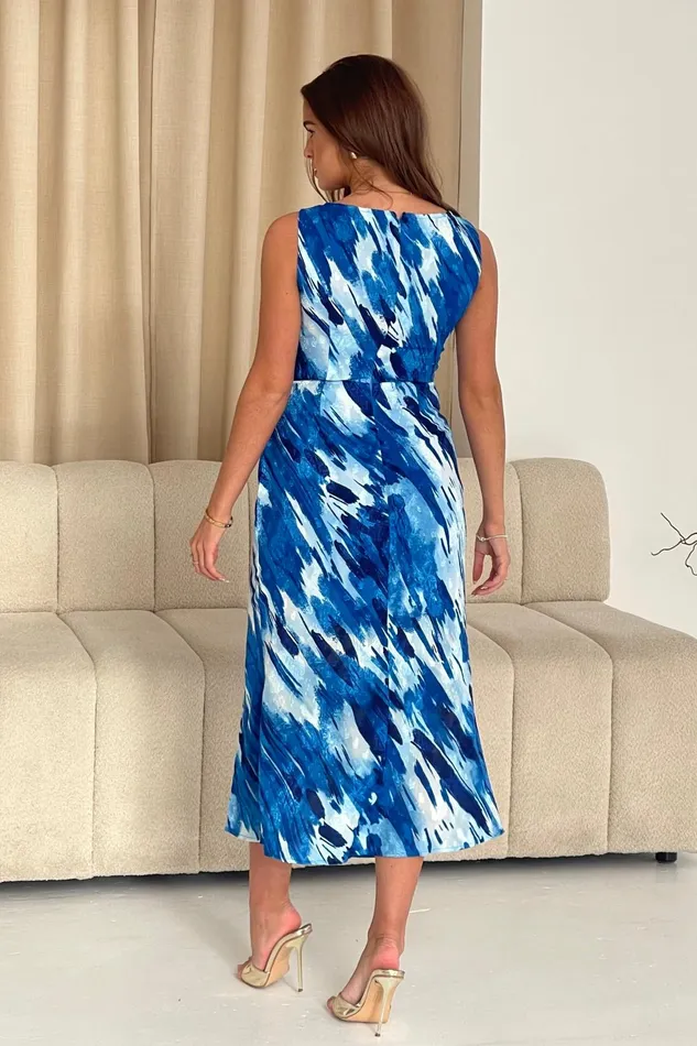 Girl In Mind Midi Dresses Bay Boat Neck Keyhole Detail Midi Dress Blue Burnout 8211 Women
