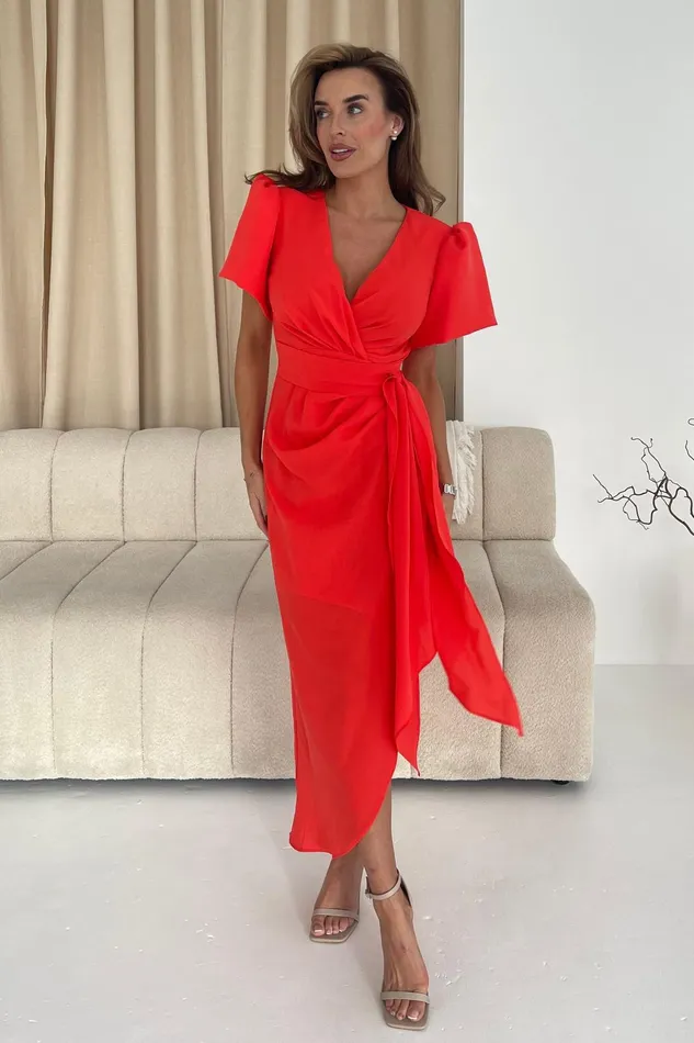 Girl In Mind Midi Dresses Drew Puff Sleeve Wrap Front Midi Dress Orange 8211 Women Girl In Mind Midi Dresses Drew Puff Sleeve Wrap Front Midi Dress Orange 8211 Women