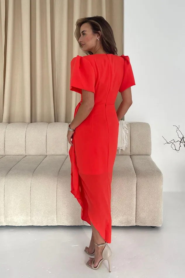 Girl In Mind Midi Dresses Drew Puff Sleeve Wrap Front Midi Dress Orange 8211 Women