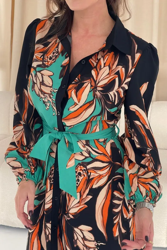 Girl In Mind Midi Dresses Kaya Floral Border Print Midi Shirt Dress Beige 8211 Women