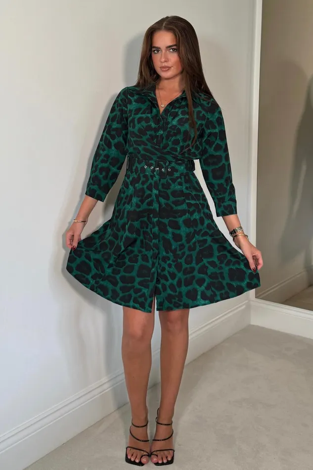 Girl In Mind Mini Dresses Kira Wrap Detail Green Animal Mini Shirt Dress 8211 Women Girl In Mind Mini Dresses Kira Wrap Detail Green Animal Mini Shirt Dress 8211 Women