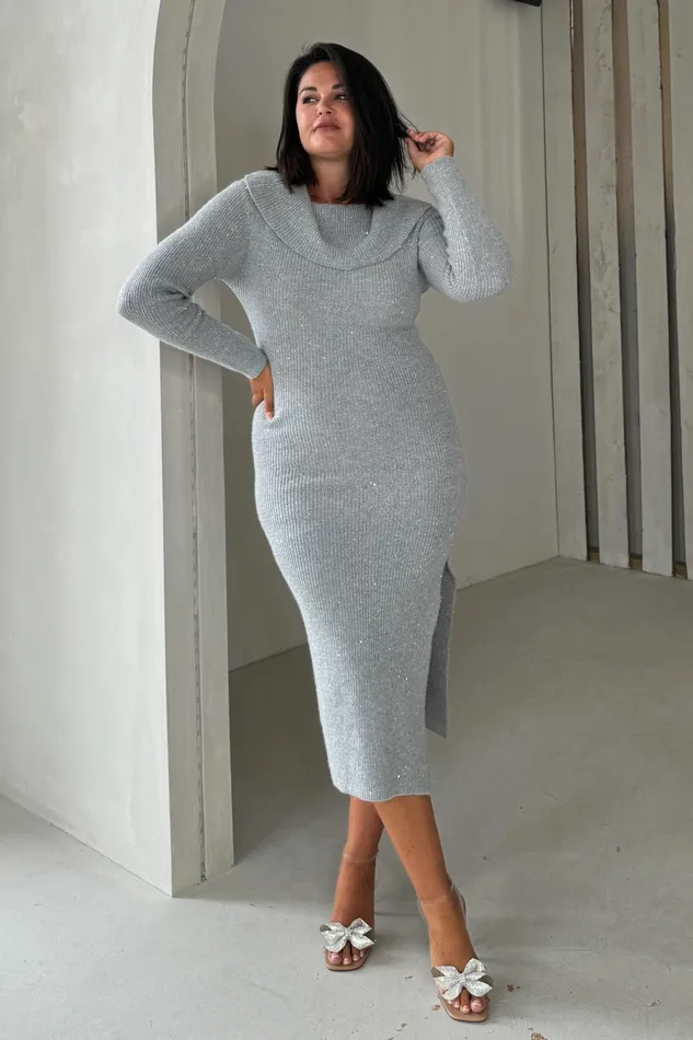 Girl In Mind Sequin Dresses Brea Knitted Sequin Bardot Midi Dress Grey 8211 Women Girl In Mind Sequin Dresses Brea Knitted Sequin Bardot Midi Dress Grey 8211 Women