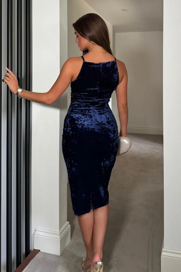 Girl In Mind Sequin Dresses Carrie Navy Velvet Bodycon Midi Dress 8211 Women