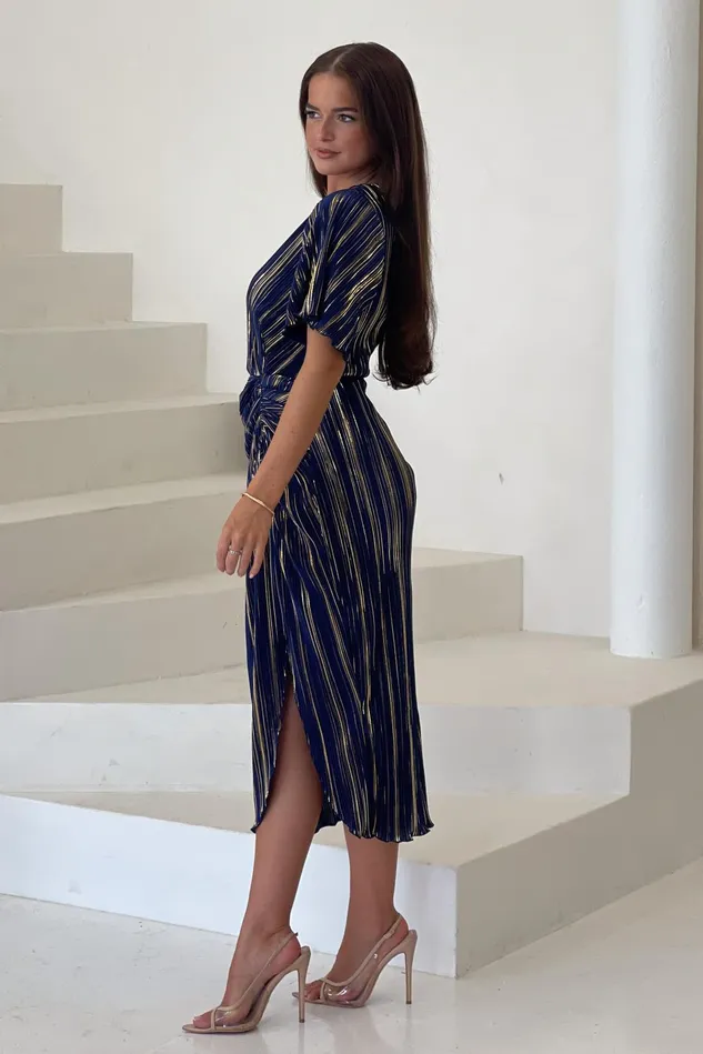 Girl In Mind Sequin Dresses Isla Navy And Gold Plisse Wrap Front Dress 8211 Women
