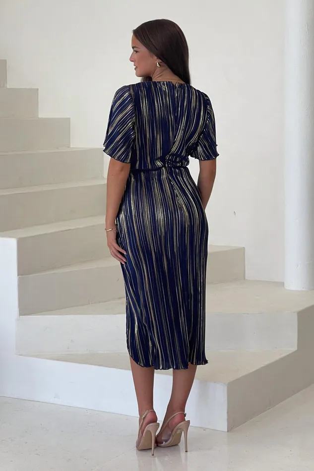 Girl In Mind Sequin Dresses Isla Navy And Gold Plisse Wrap Front Dress 8211 Women