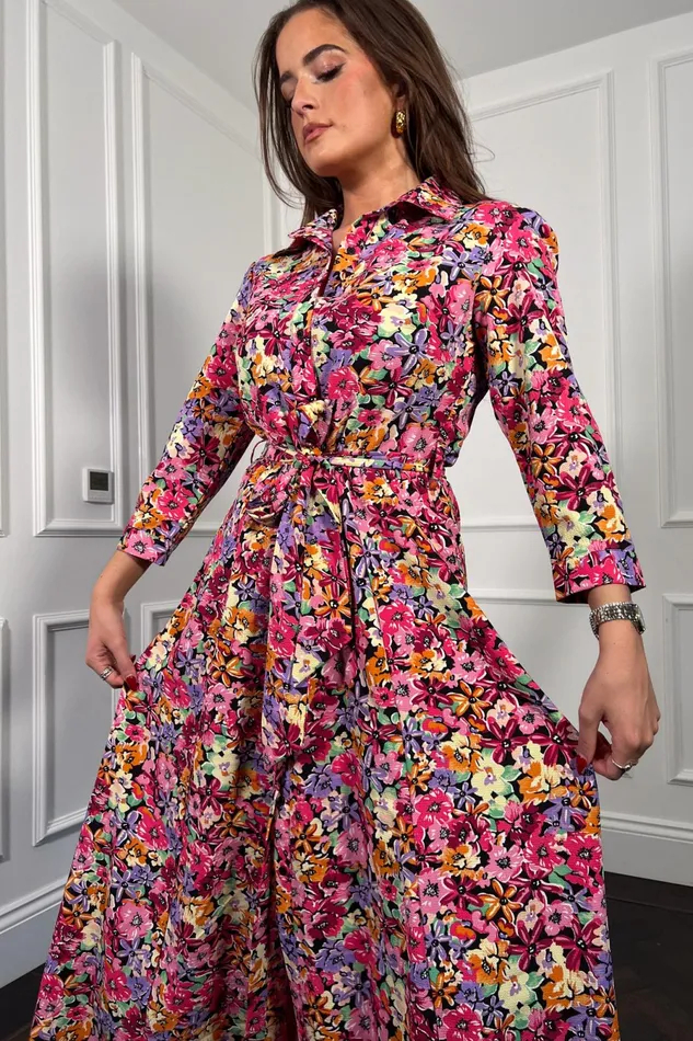 Girl In Mind Shirt Dresses Angela Multi Floral Long Sleeve Shirt Dress 8211 Women