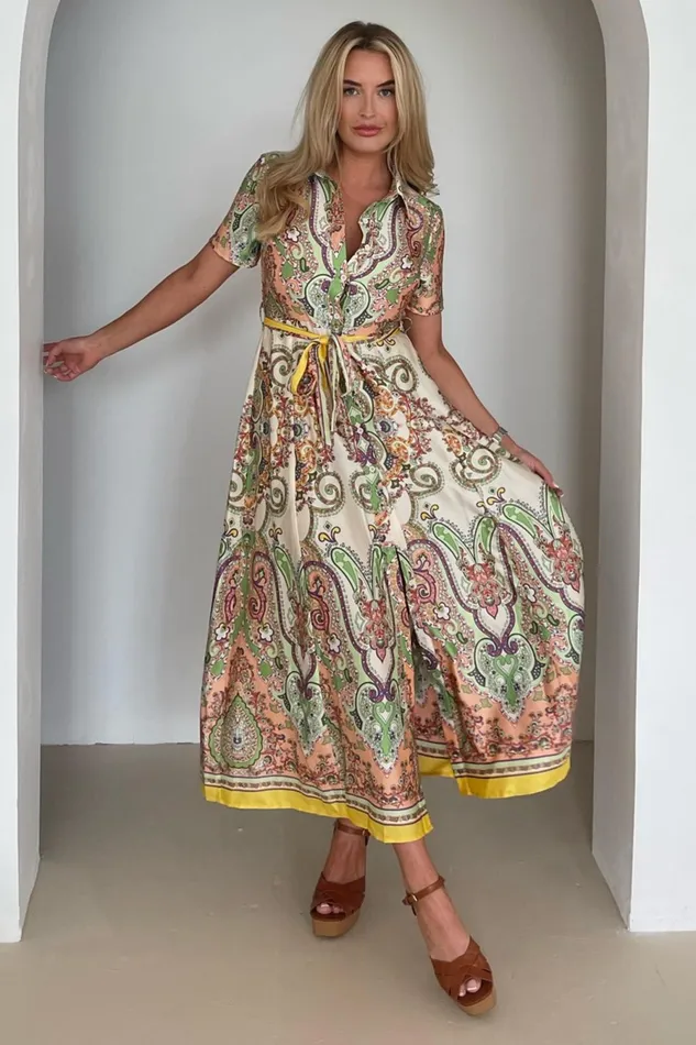 Girl In Mind Shirt Dresses Aurora Maxi Border Print Shirt Dress Peach 8211 Women