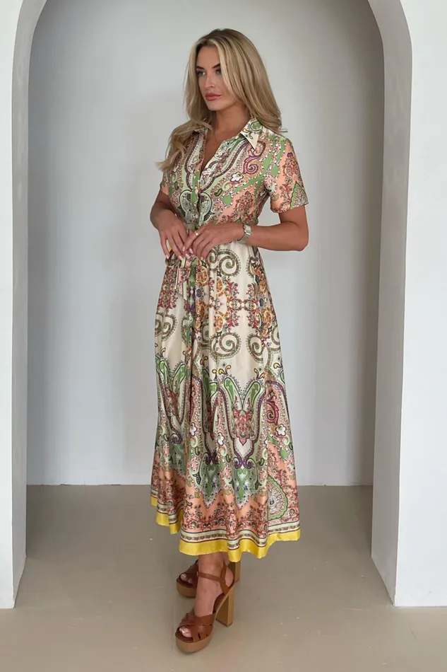 Girl In Mind Shirt Dresses Aurora Maxi Border Print Shirt Dress Peach 8211 Women