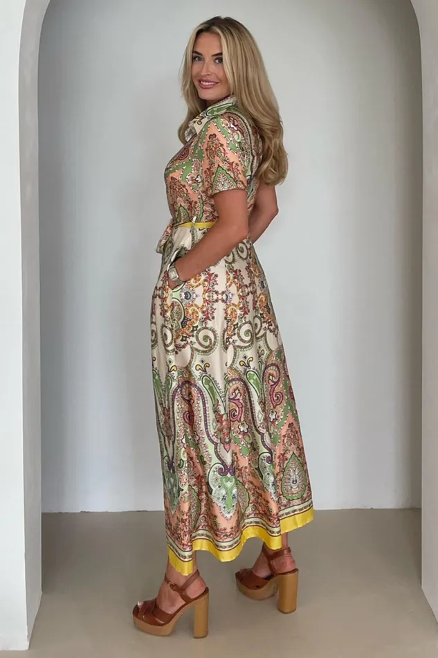 Girl In Mind Shirt Dresses Aurora Maxi Border Print Shirt Dress Peach 8211 Women