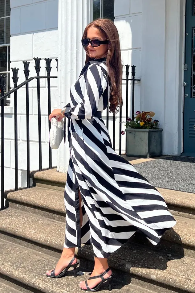 Girl In Mind Shirt Dresses Brielle Black White Stripe Shirt Maxi Dress 8211 Women